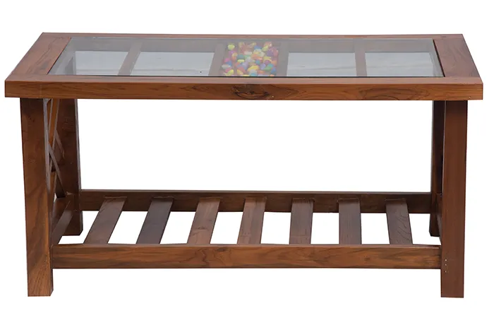 VIVDeal Glass Teak Center Table Glass Top 2